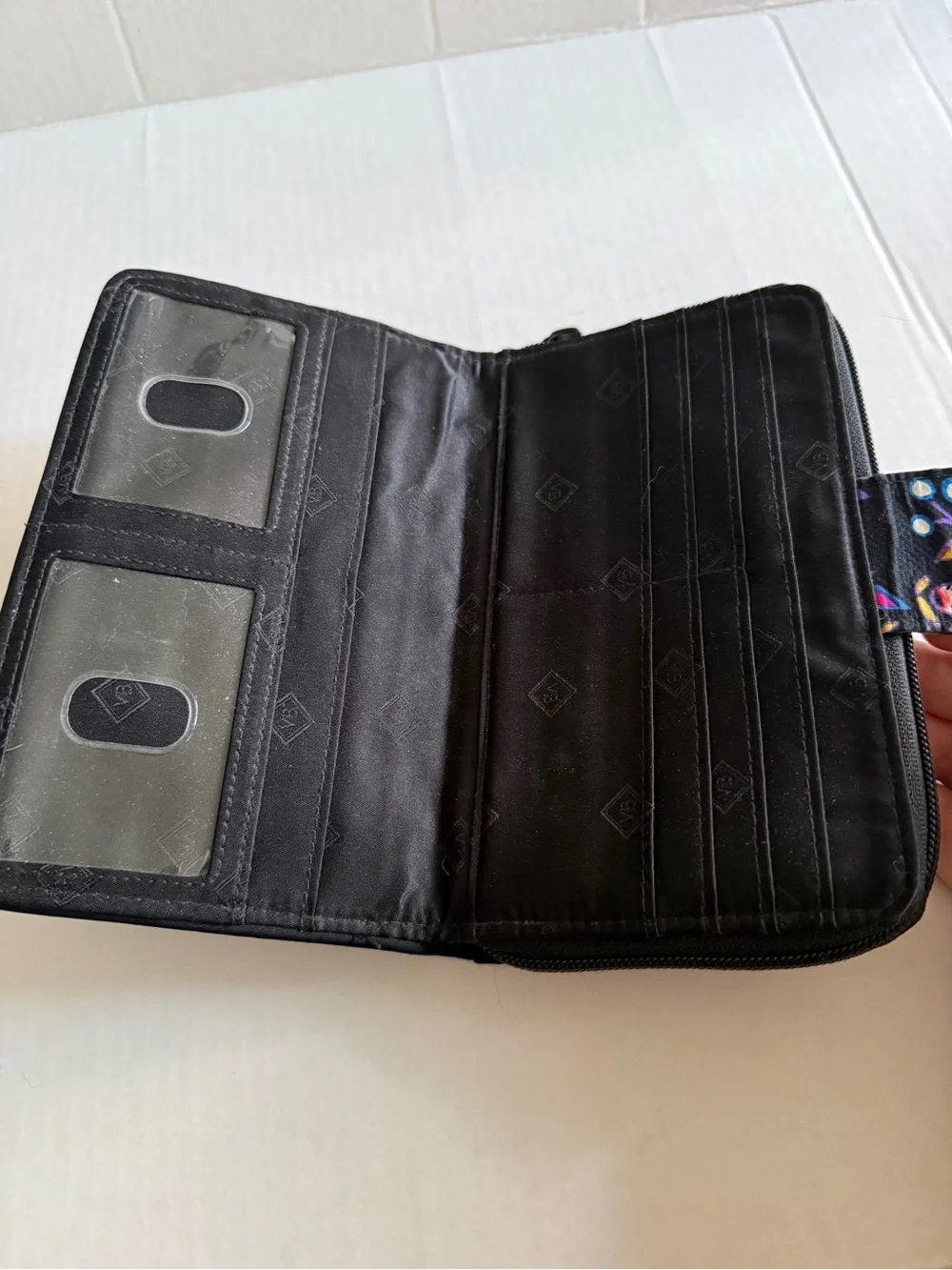 Vera Bradley Black Quilted Floral Snap Wallet with Multicolor Blooms